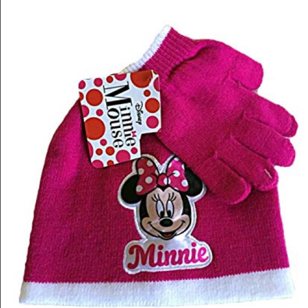 Minnie Mouse Pink Beanie Knit Hat and Glove Set